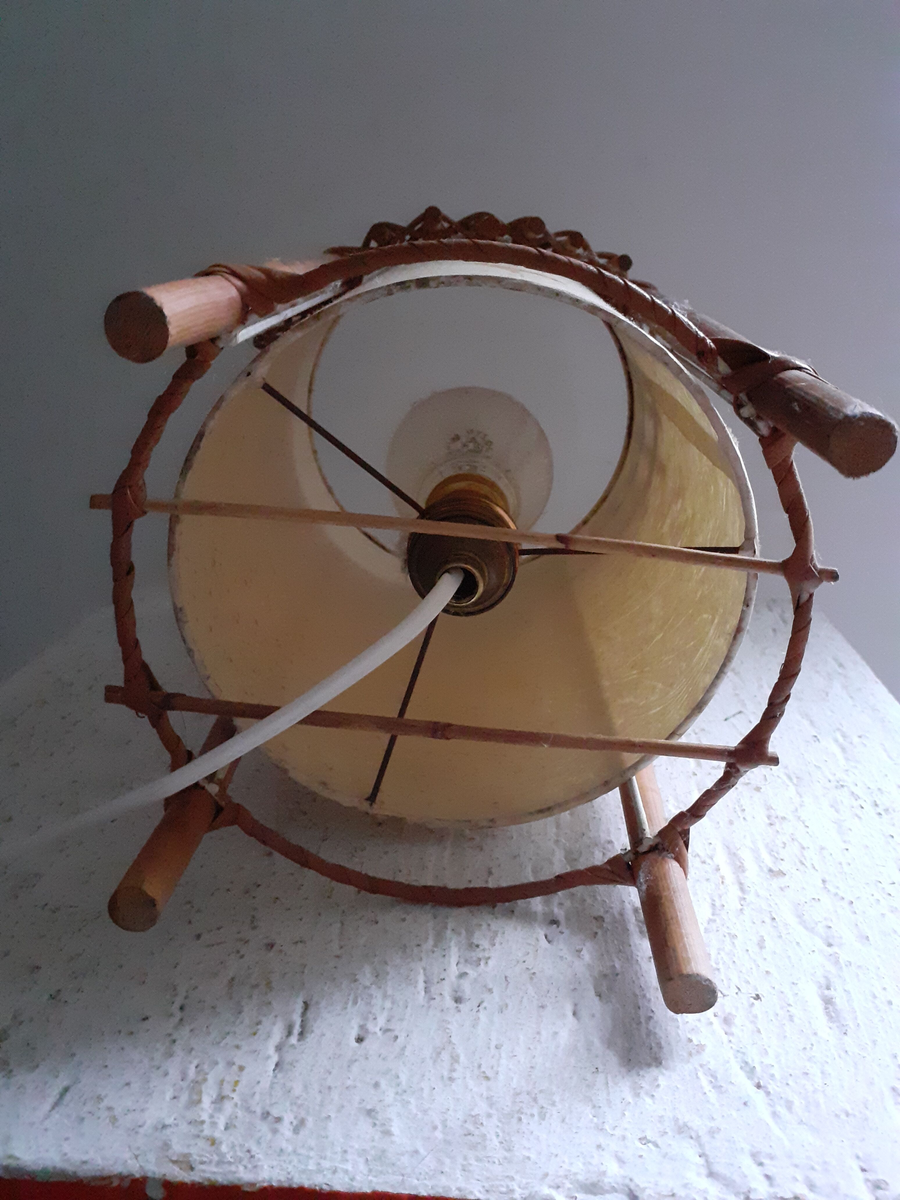 Rattan lamp Louis Sognot design 50's 60's