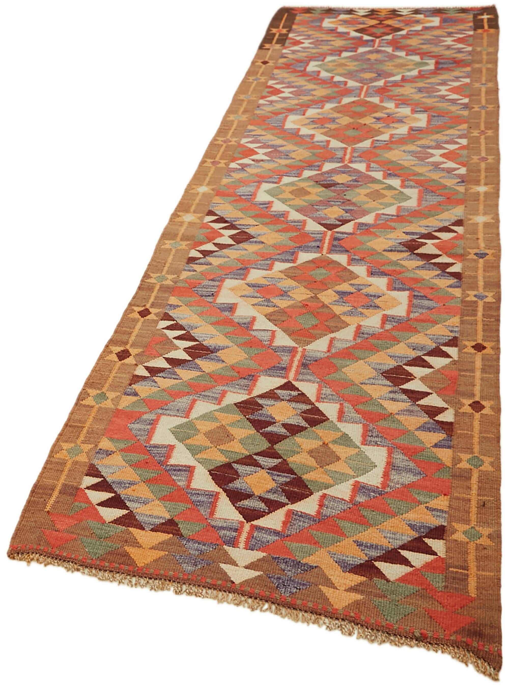 Turkish Handwoven Vintage Herki Kilim 106 cm x 358 cm