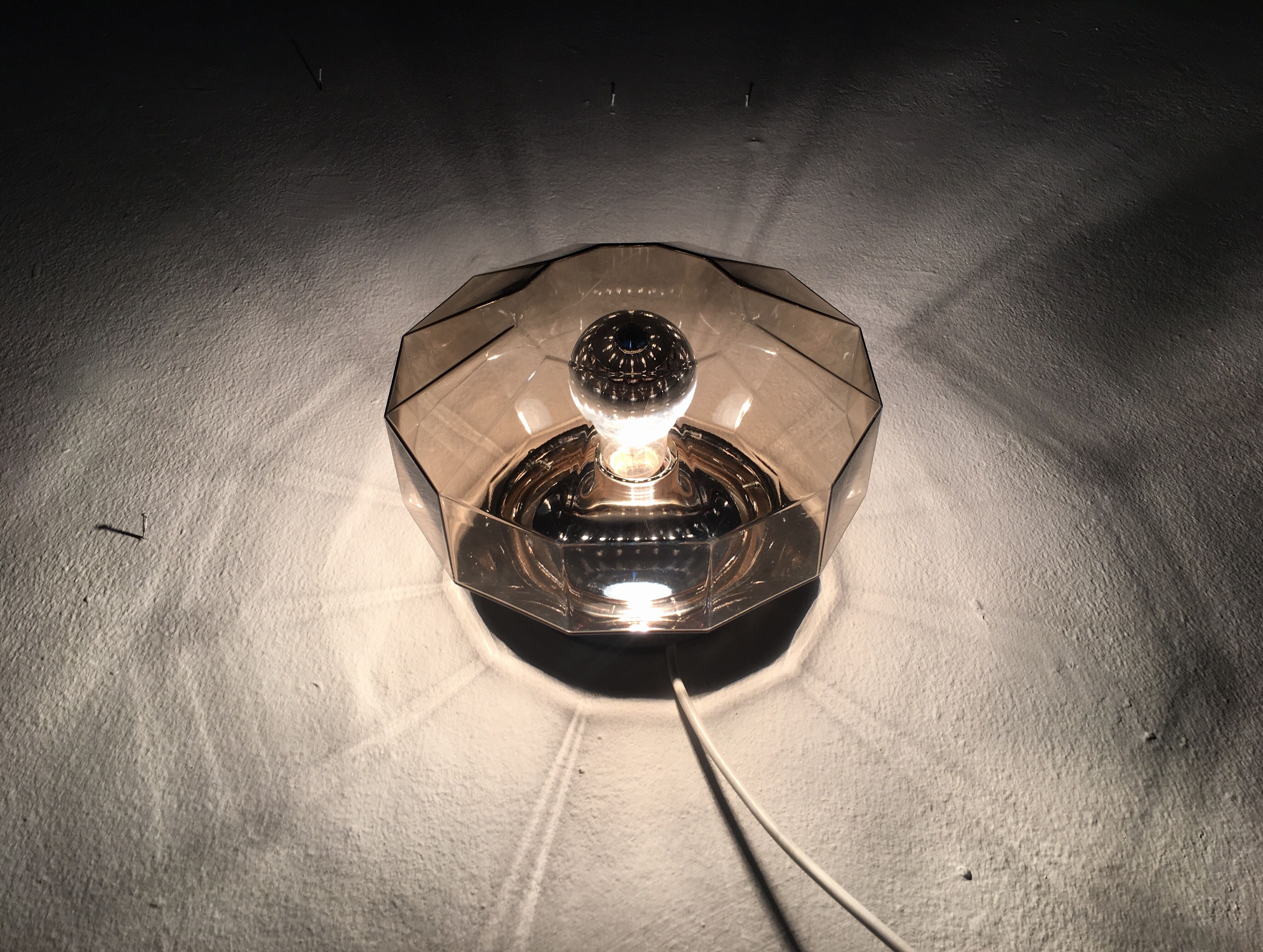 Smoked glass wall lamp or flush light by Hillebrand