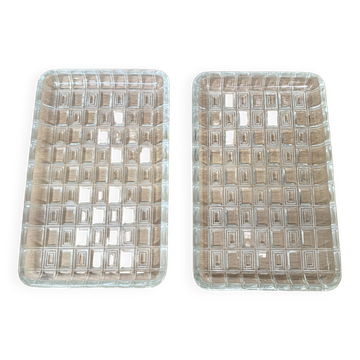 Set of 2 small molded glass presentation dishes