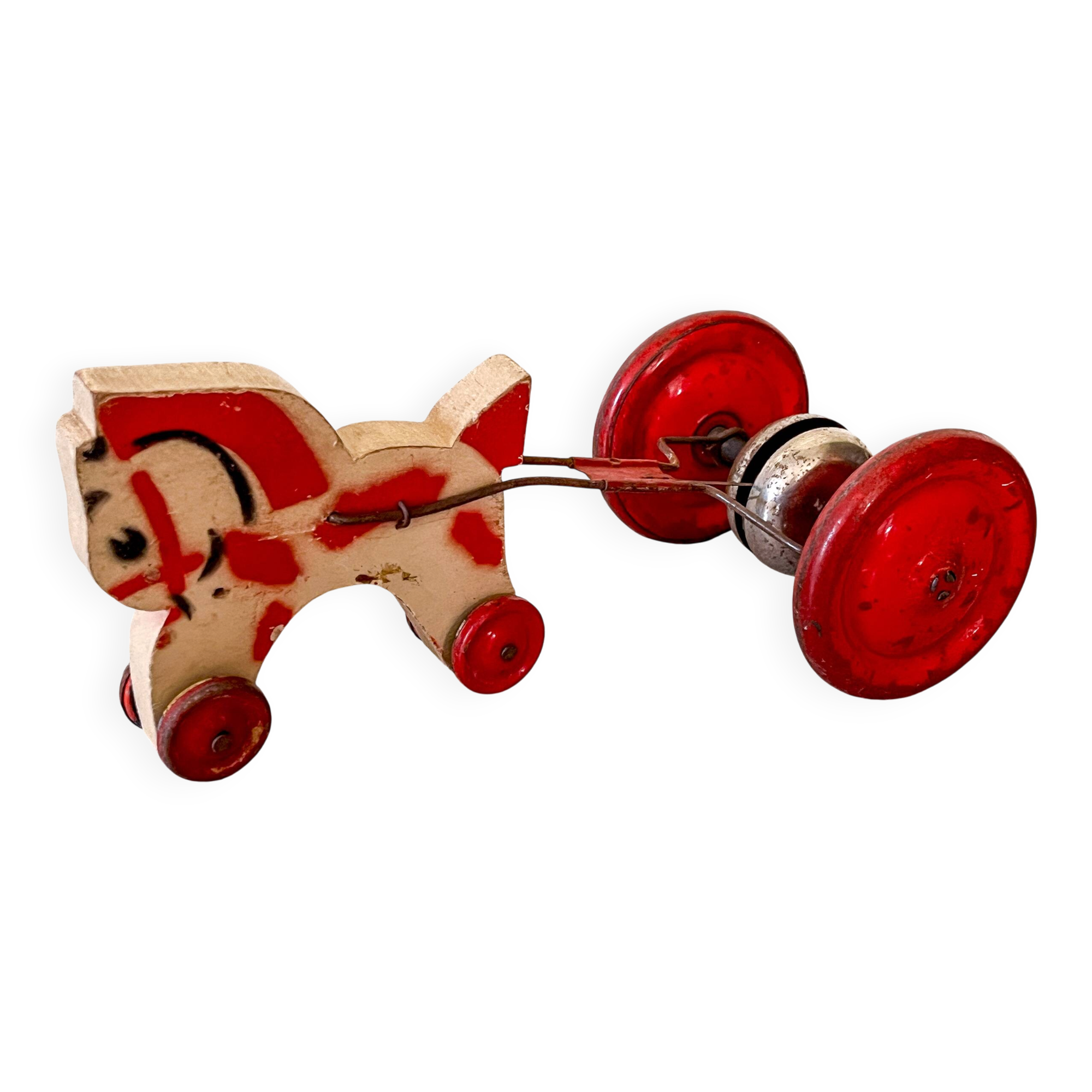 Horse harness and bell, antique wooden toy