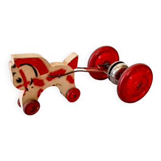 Horse harness and bell, antique wooden toy