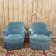 False pair of toad armchairs – Duck blue velvet – Mixed legs XI