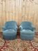 False pair of toad armchairs – Duck blue velvet – Mixed legs XI