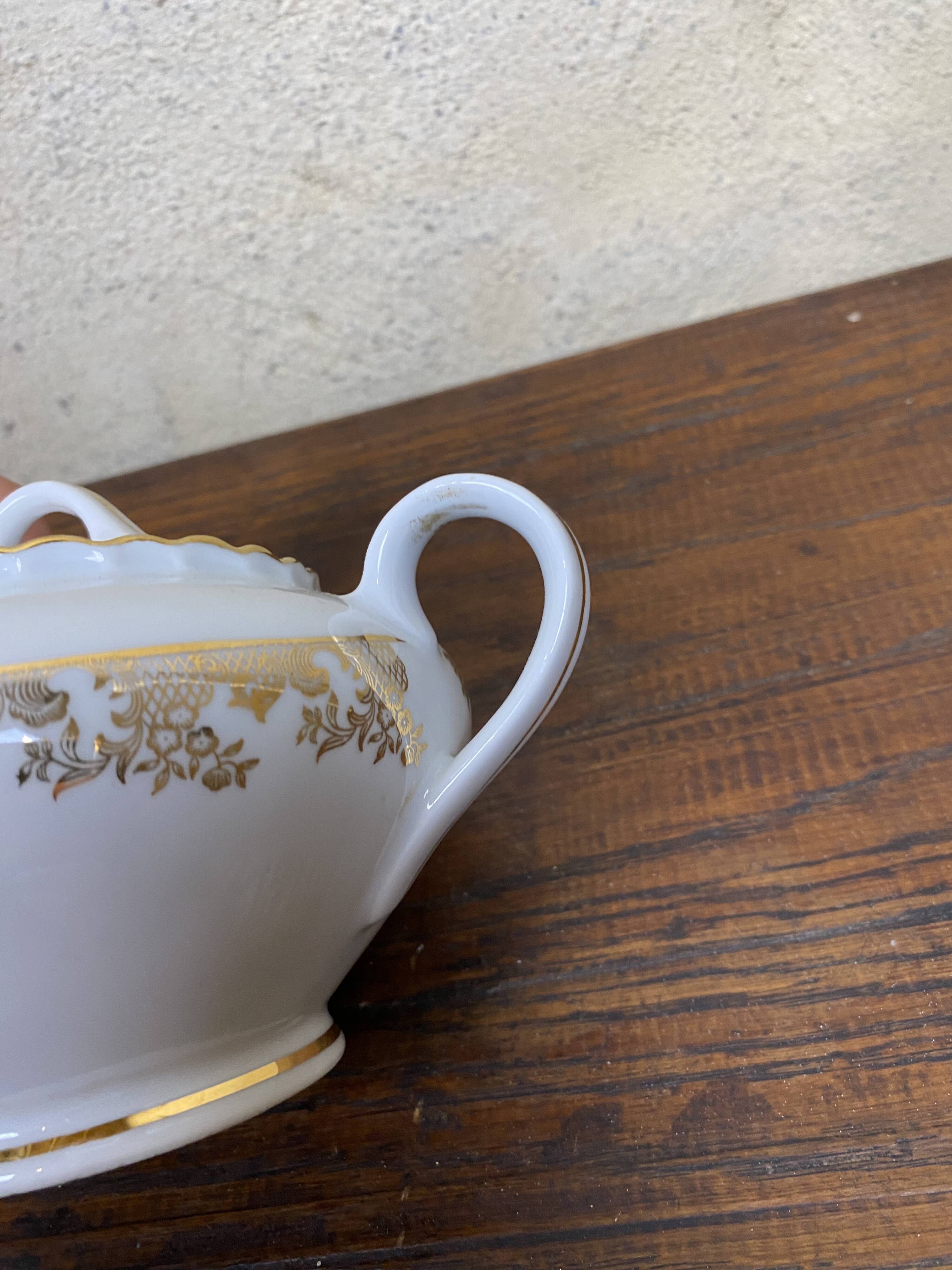 ADP France white and gold porcelain sugar bowl