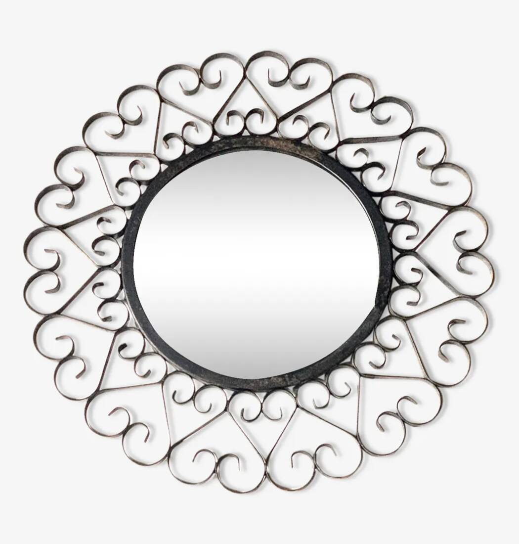 Chaty Vallauris round black metal mirror, 1960s