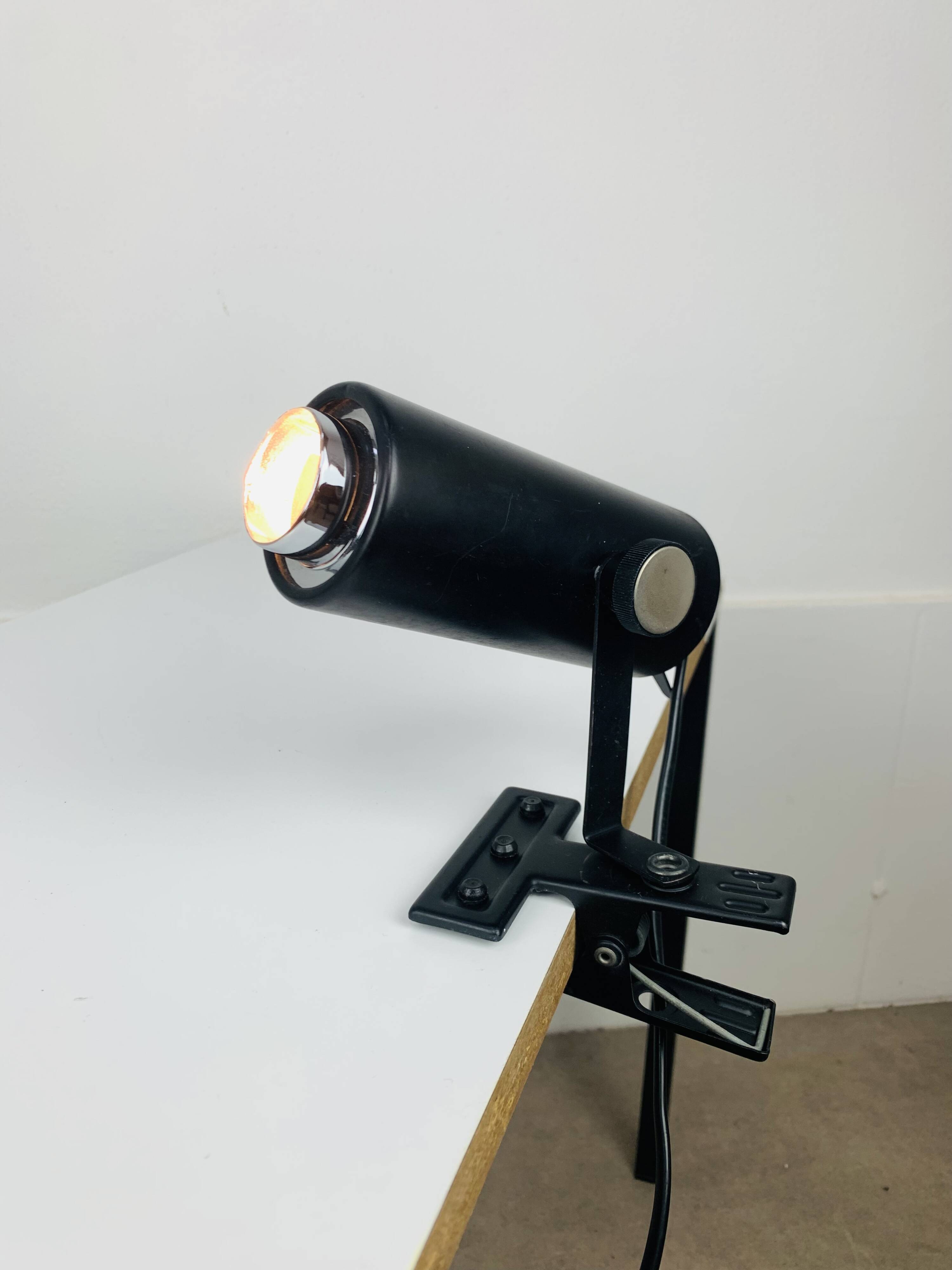 Vintage black metal clamp spotlight