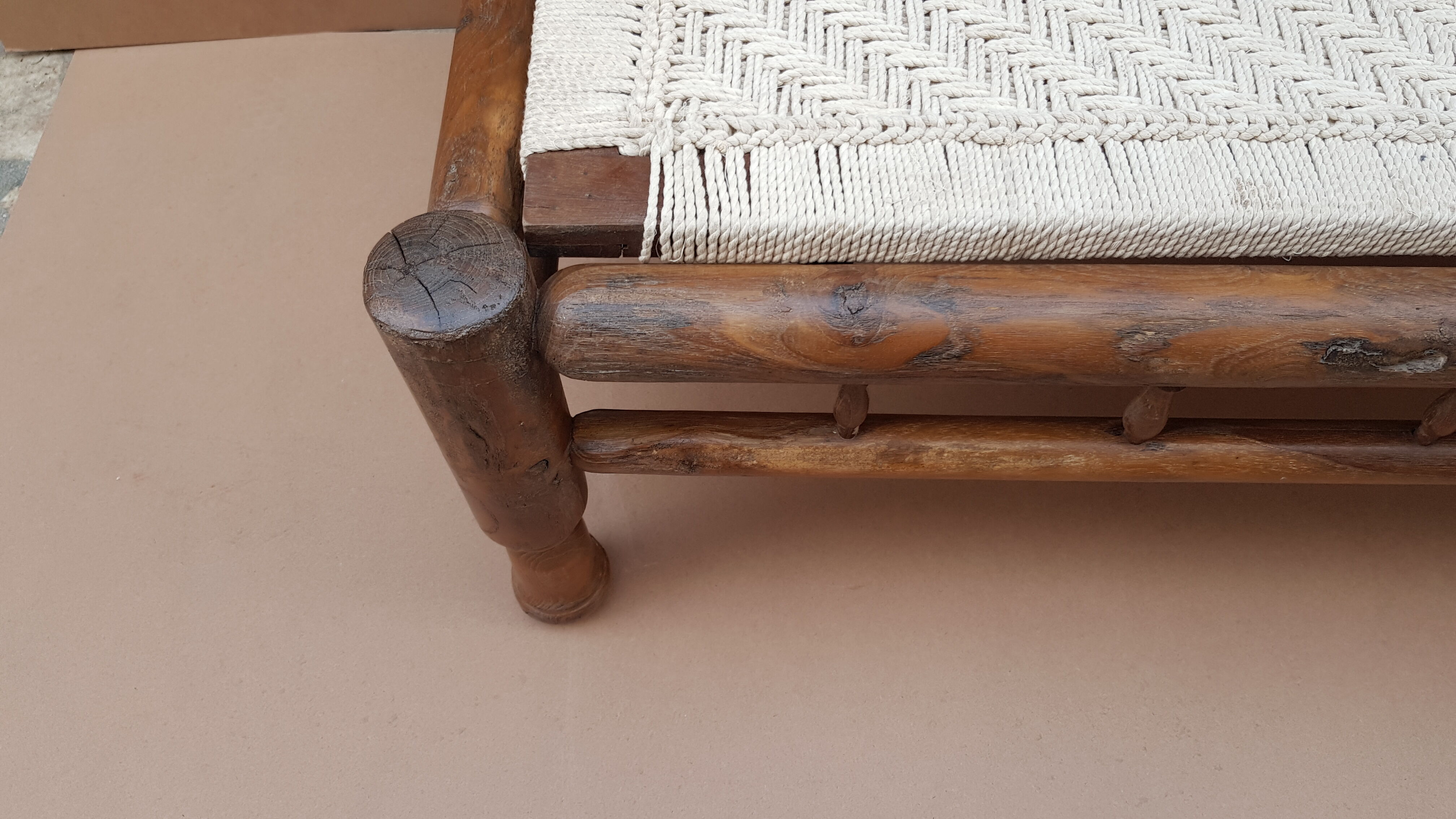 Natural burmese teak sofa and braided cotton seat & backsplash