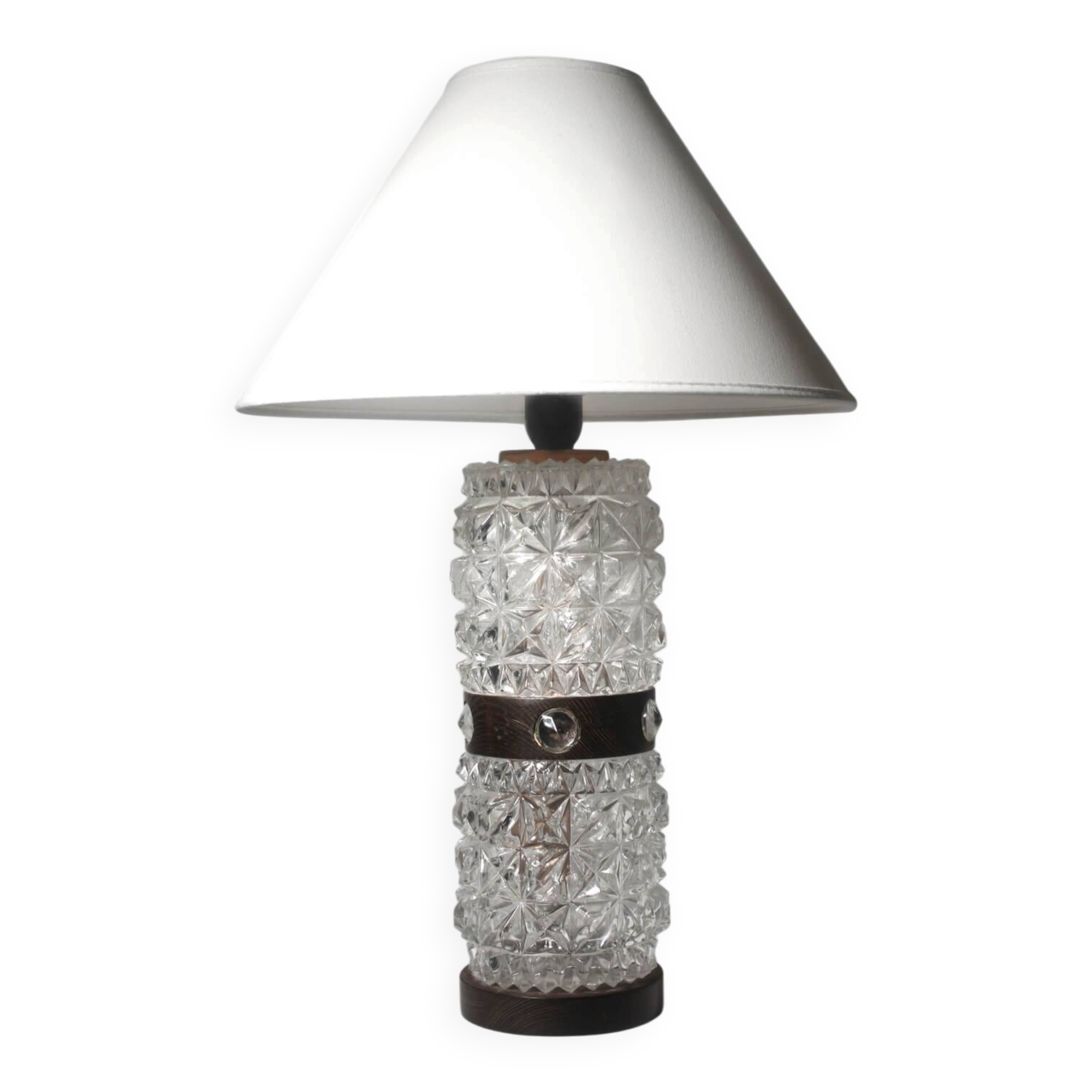 Mid-Century Textured Glass And Wooden Table Lamp, Denmark, 1960s