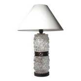 Mid-Century Textured Glass And Wooden Table Lamp, Denmark, 1960s