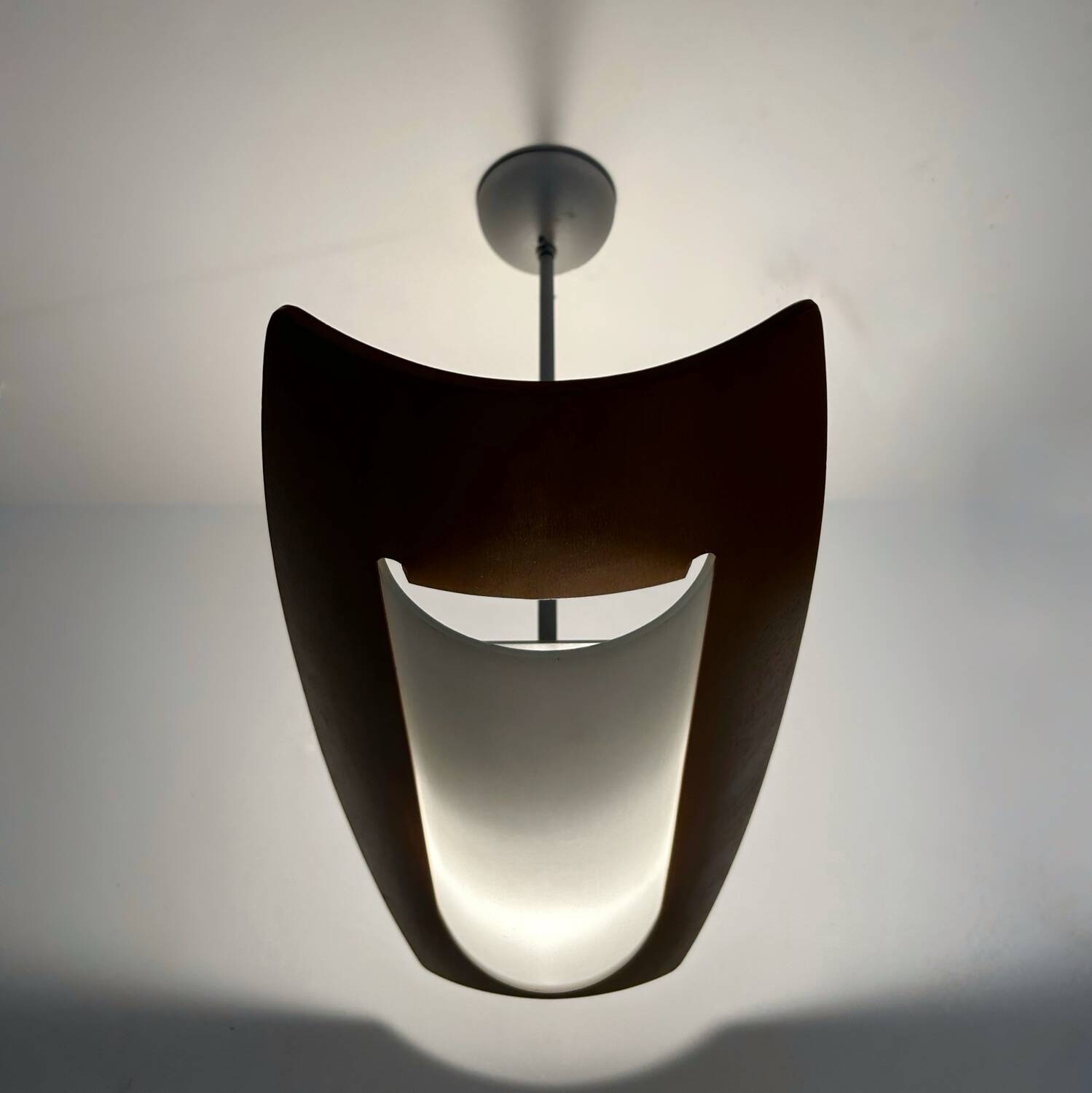 Designer wood and glass chandelier from the 2000s