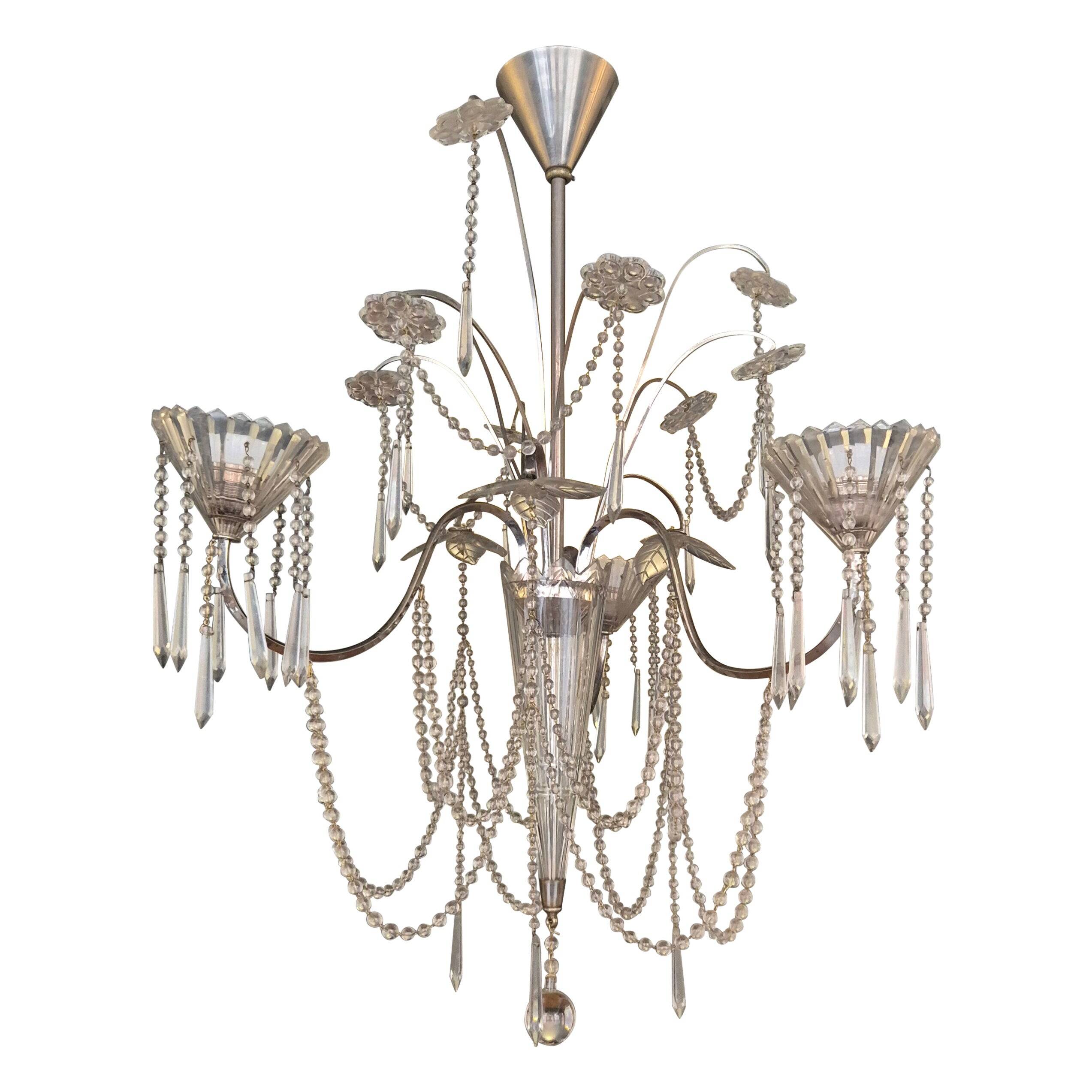 Lustre, crystal and silver-plated metal, Swedish neoclassicism