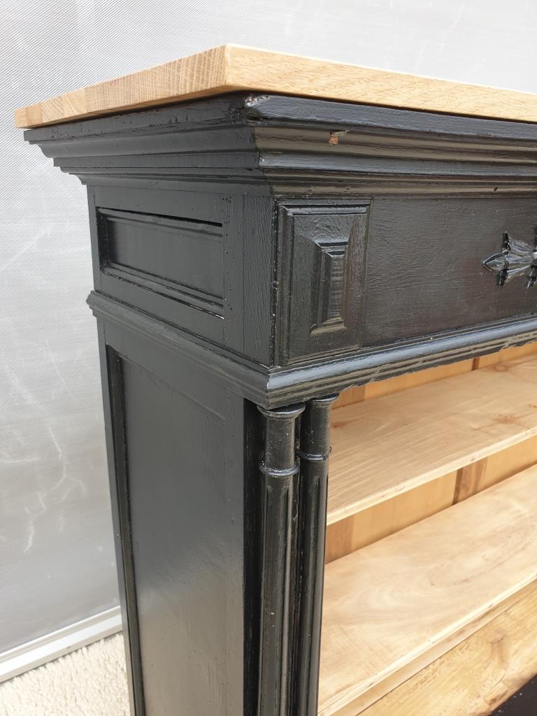 Neoclassical black wood bookcase with columns