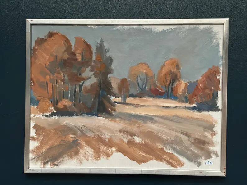 Original Swedish Oil on Canvas – “Red Autumn” by Knut Måsö (1926–2016) – Signed – Vintage & Framed – 57 × 44 cm (22.4" × 17.3")