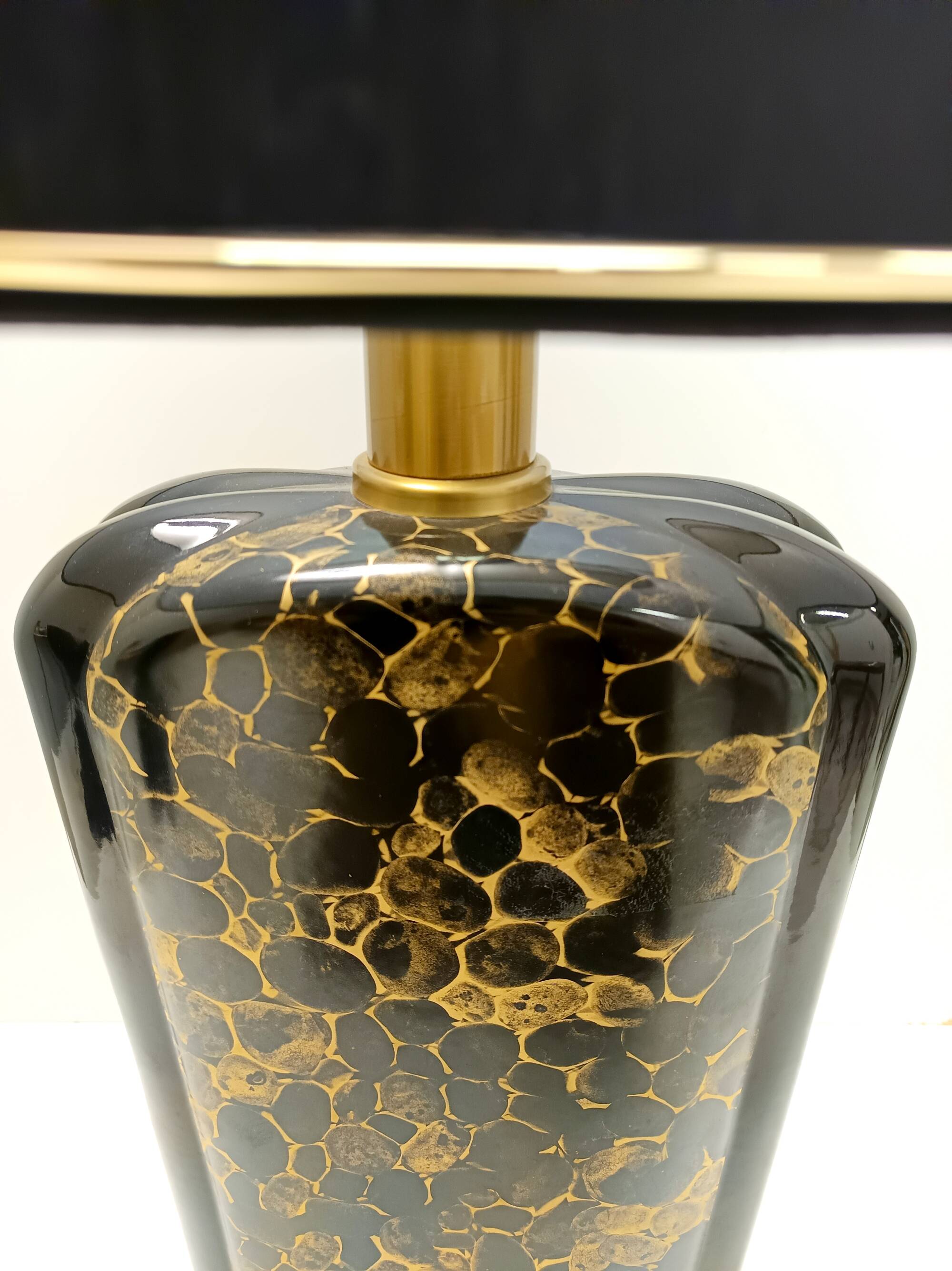 Lampes de table en céramique émaillée noir et or postmodernes, Italie années 1980