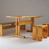 Table, bench and stools Les Arcs by Charlotte Perriand, France, 1960
