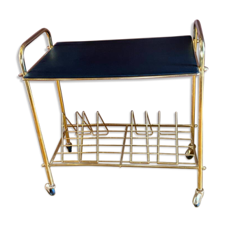 Trolley, magazine or vinyl rack and gilded brass, vintage 70s.