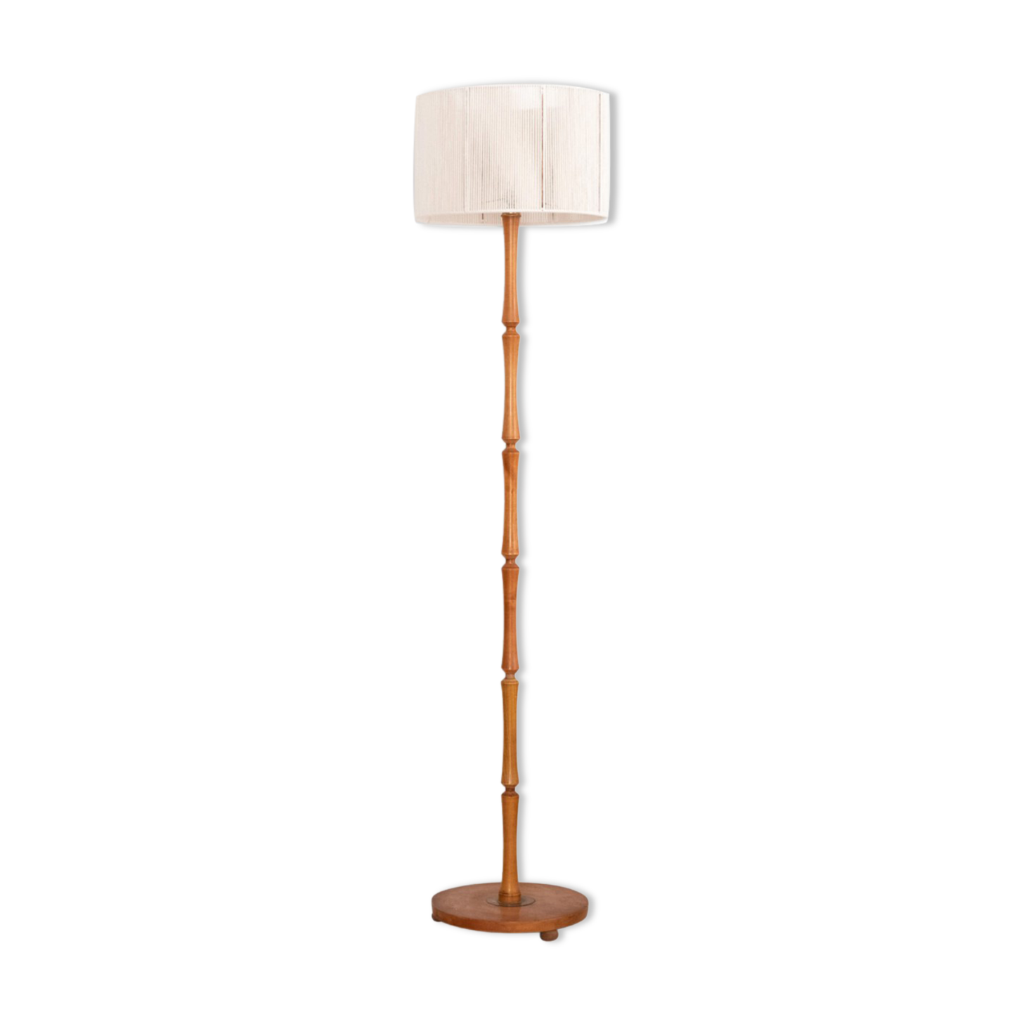 Wooden floor lamp with cotton rope shade