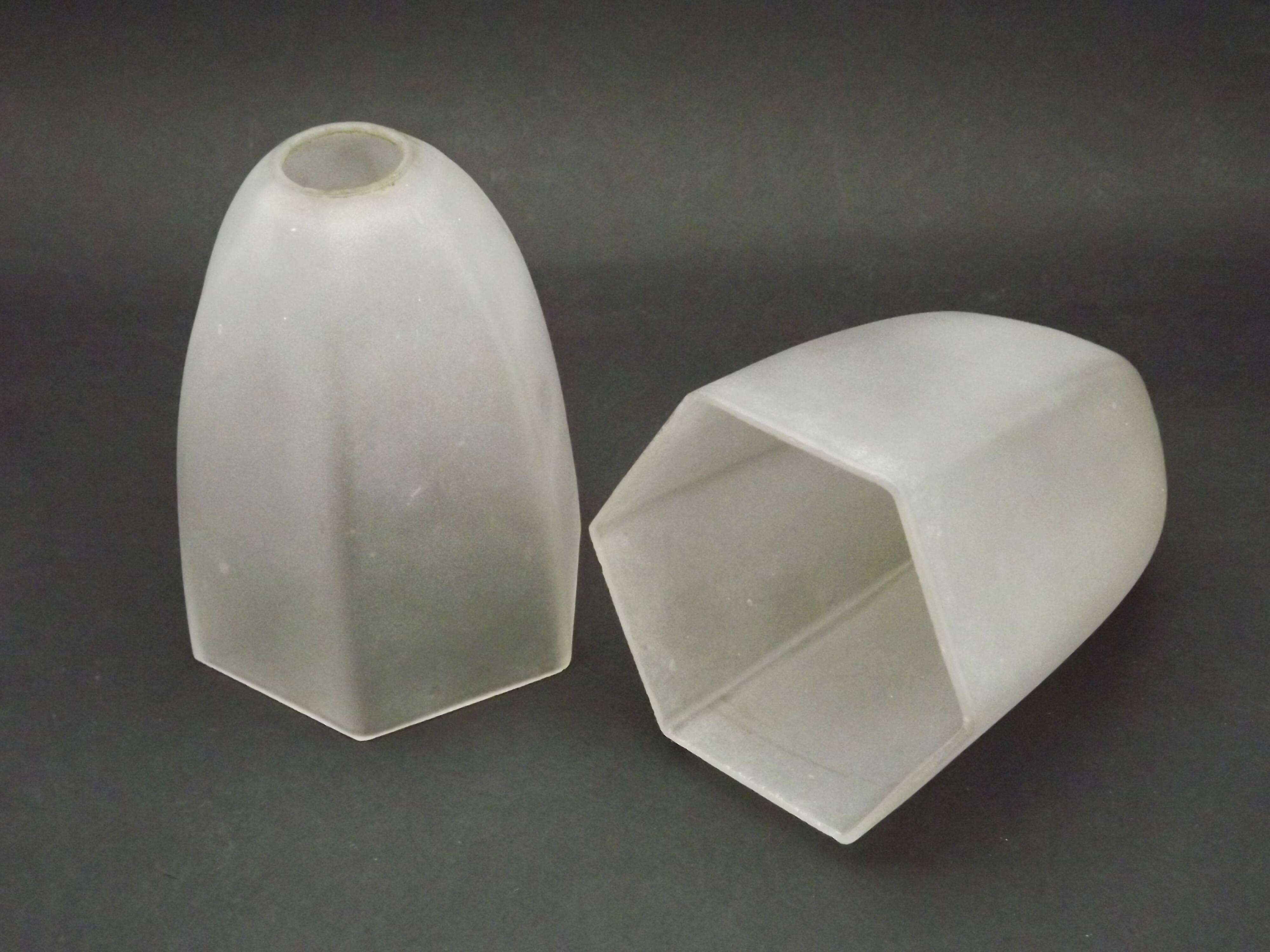Set of 2 Art Deco Style Hexagonal White Opaque Glass Replacement Shades