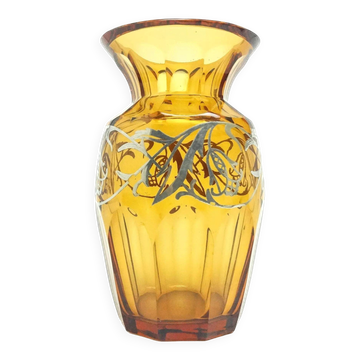 Art déco vase, honey crystal, Poland, 1930s