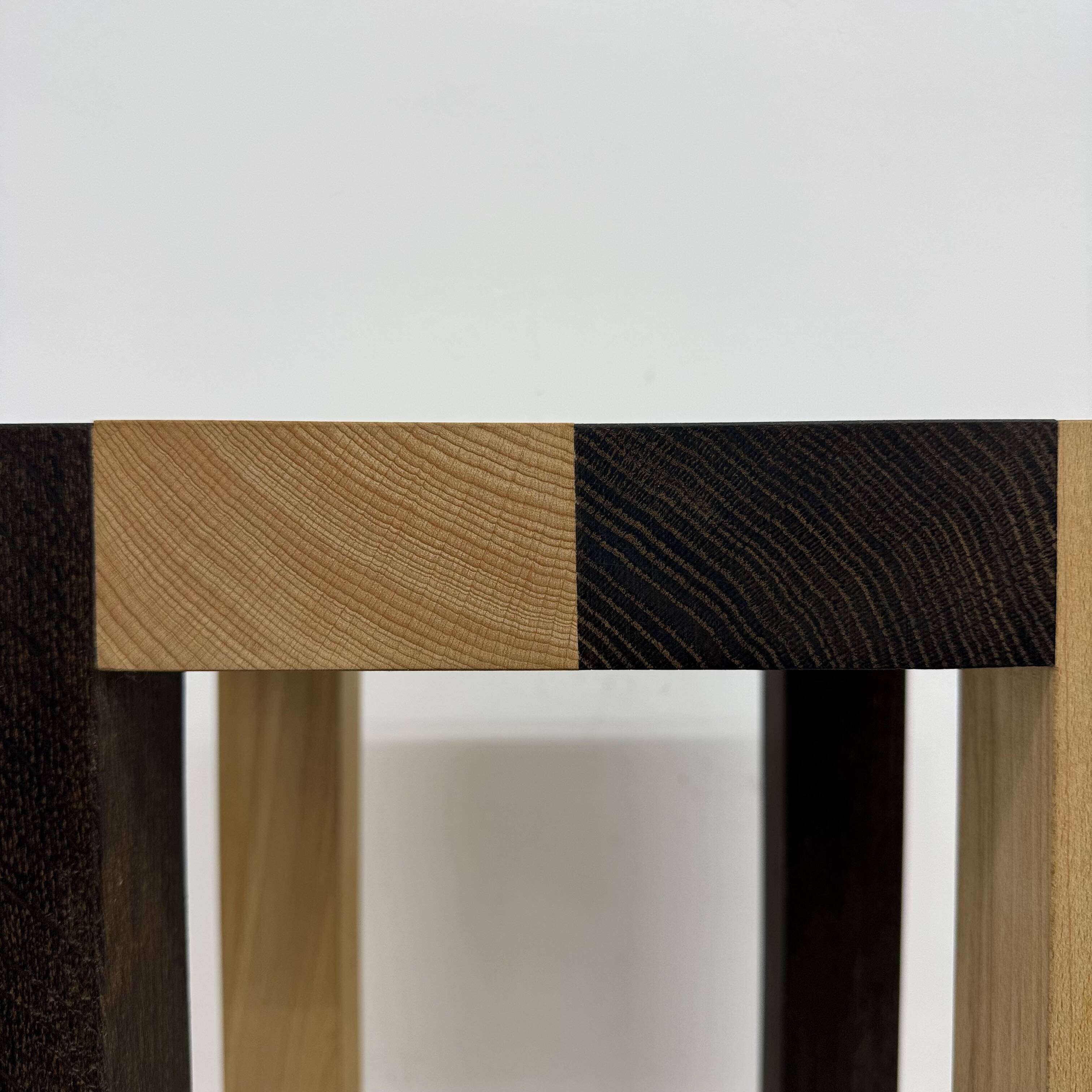 Vintage solid wooden side table chess style , 1970s