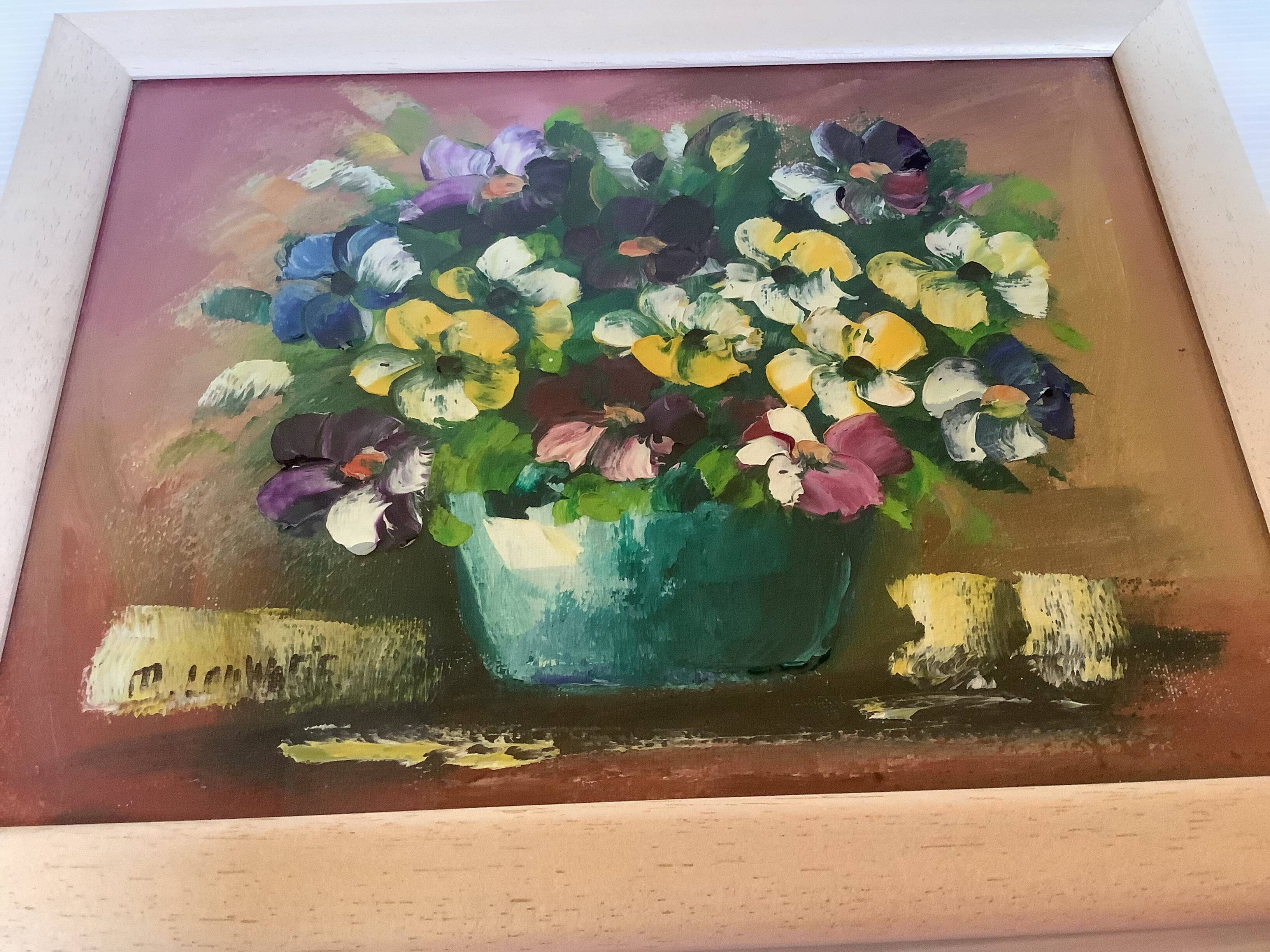 Bouquet of flowers oil on canvas painting signed