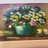 Bouquet of flowers oil on canvas painting signed
