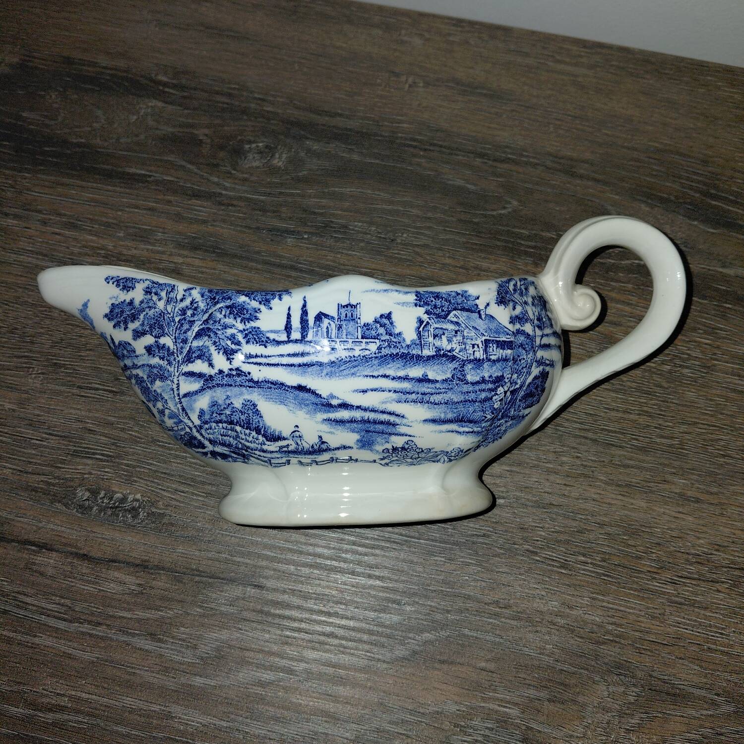 Porcelaine Lunéville- saucière paysage bleu