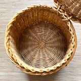 Vintage pouf braided wicker storage chest