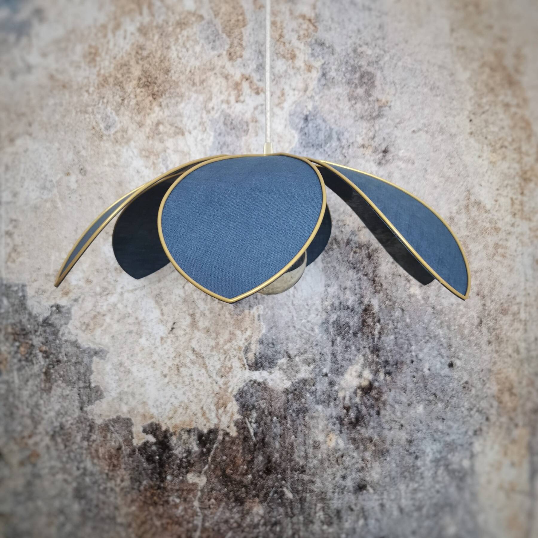 6-petal flower suspension, metal structure, slate blue linen