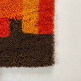 Set of 2 modernist multi-color high pile rya rug by desso, netherlands, 1970s