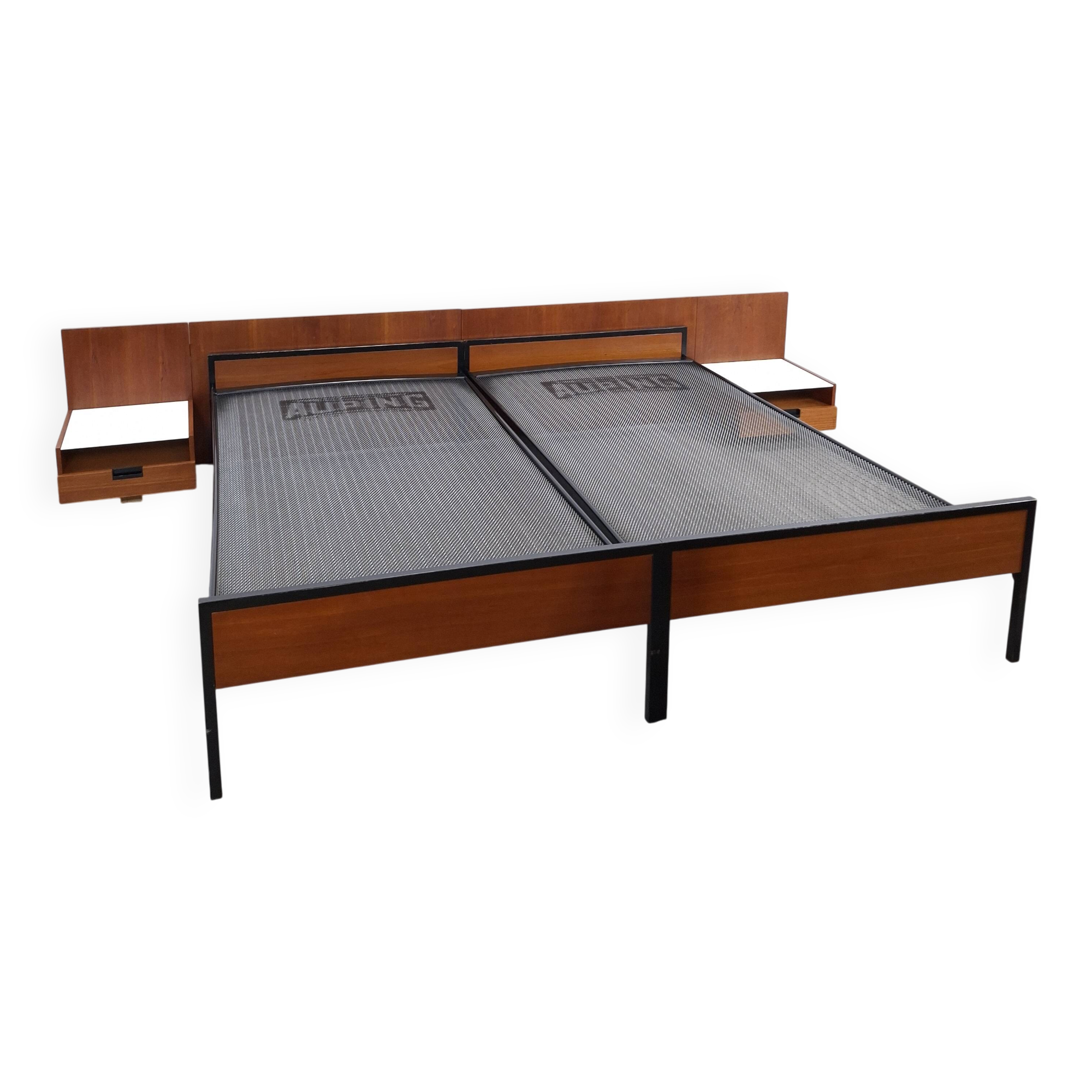 Two-person bed Japanese series Cees Braakman Pastoe and Auping with bedside table.