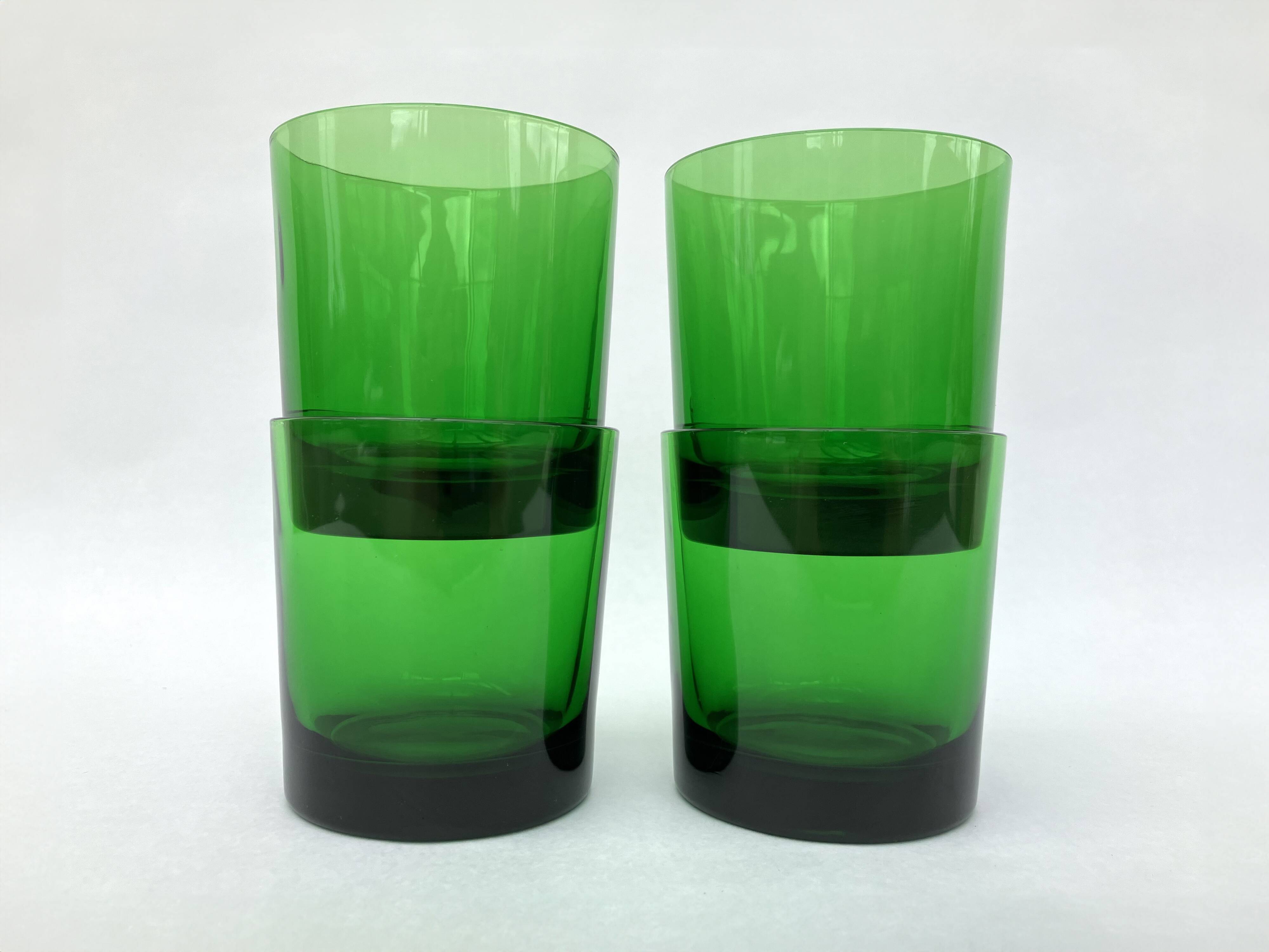 4 emerald green glass tumblers, 1970