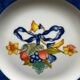 6 Bernardaud Limoges Borghese dessert plates with blue rim and fruit ribbon