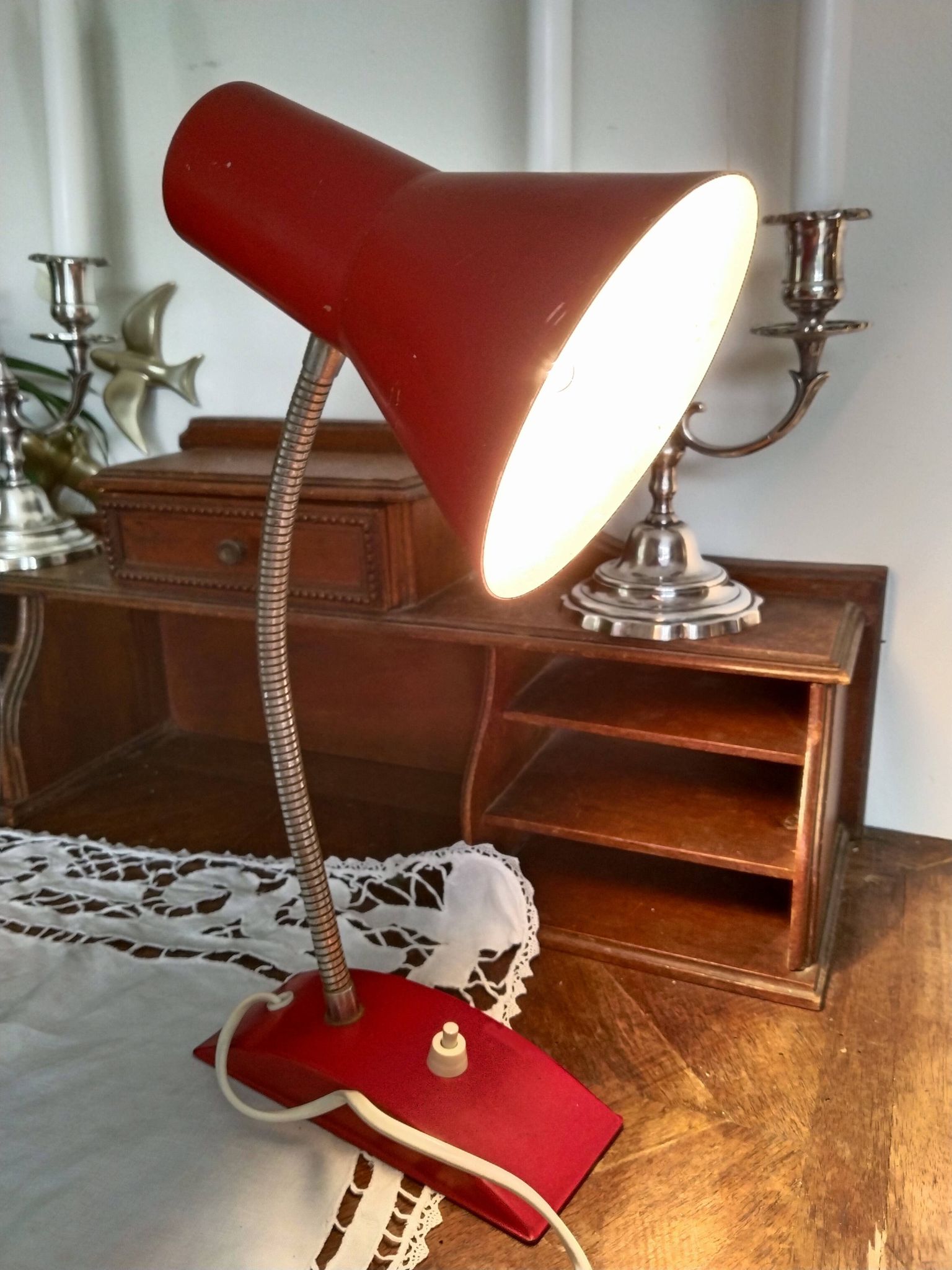 Red and gold cocotte lamp, flexible, 1950s