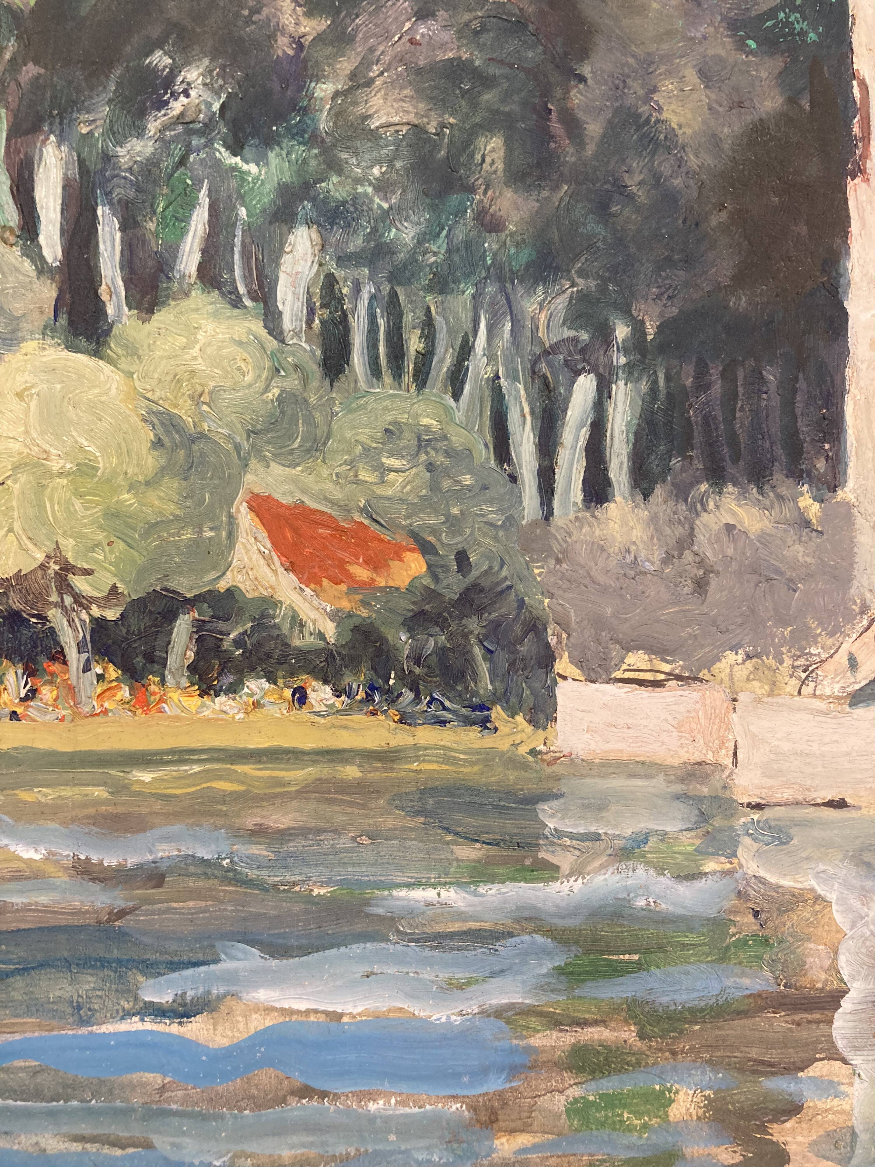 Oil painting on vintage cardboard