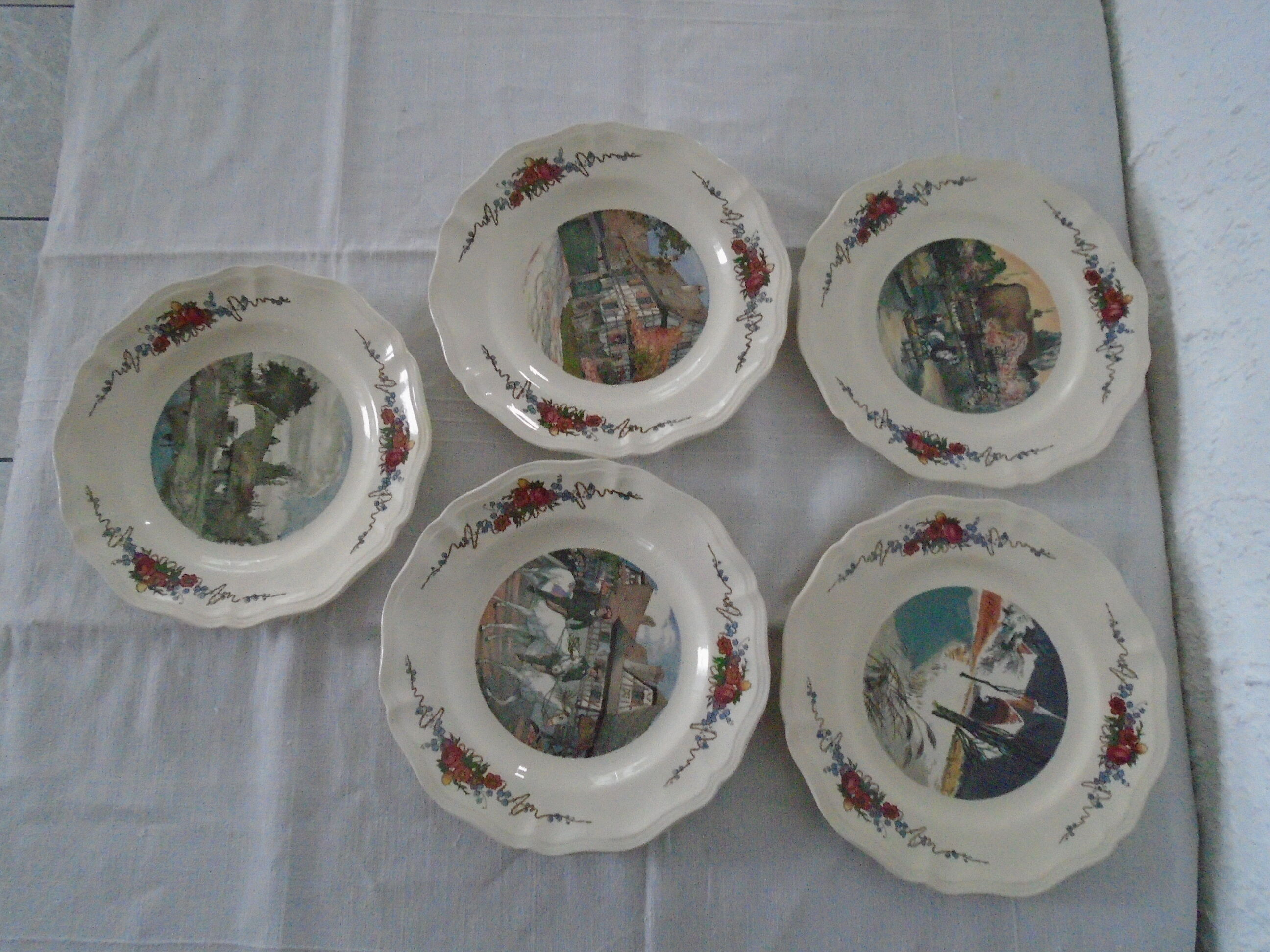 5 Plates Obernai Loux Sarreguemines ancient earthenware