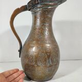 Vase Cruche Hammam Persan en Cuivre Argenté / 19ème Empire Perse / Ciselé Qajar
