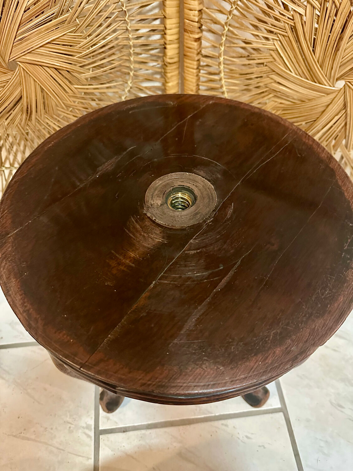 Antique Napoleon III adjustable piano stool and canvas