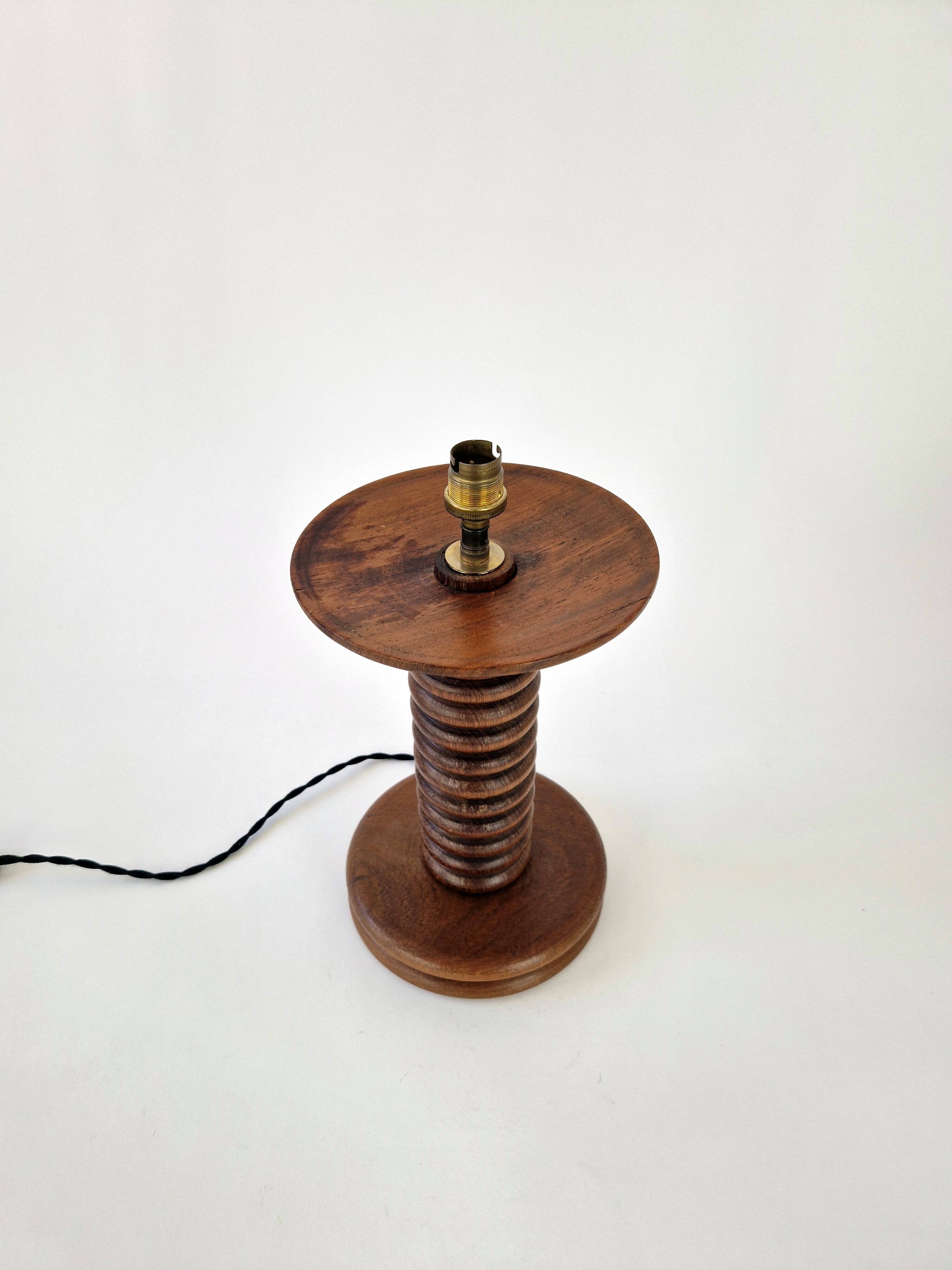 Vintage turned wooden lamp Art Deco style