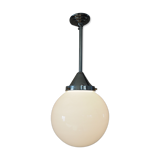 Art deco globe pendant light in white opaline and aluminum rod