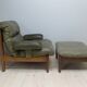 Armchair and footstool - green leather - 1960s