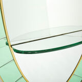 Large Italian mirror oval brass crystal green crystal of Cristal Arte 1950s 110x219cm