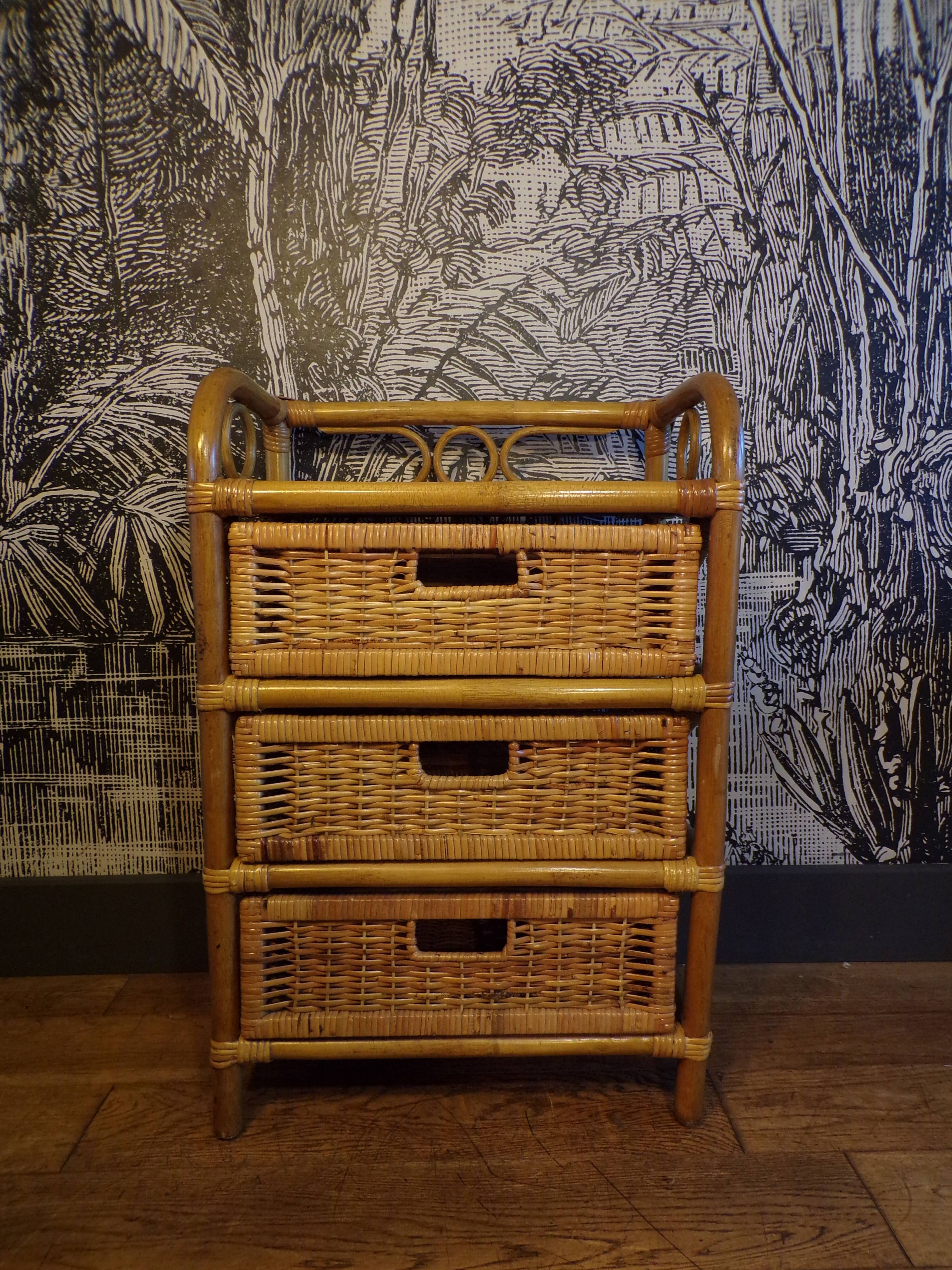 Vintage 3-drawer rattan chest of drawers