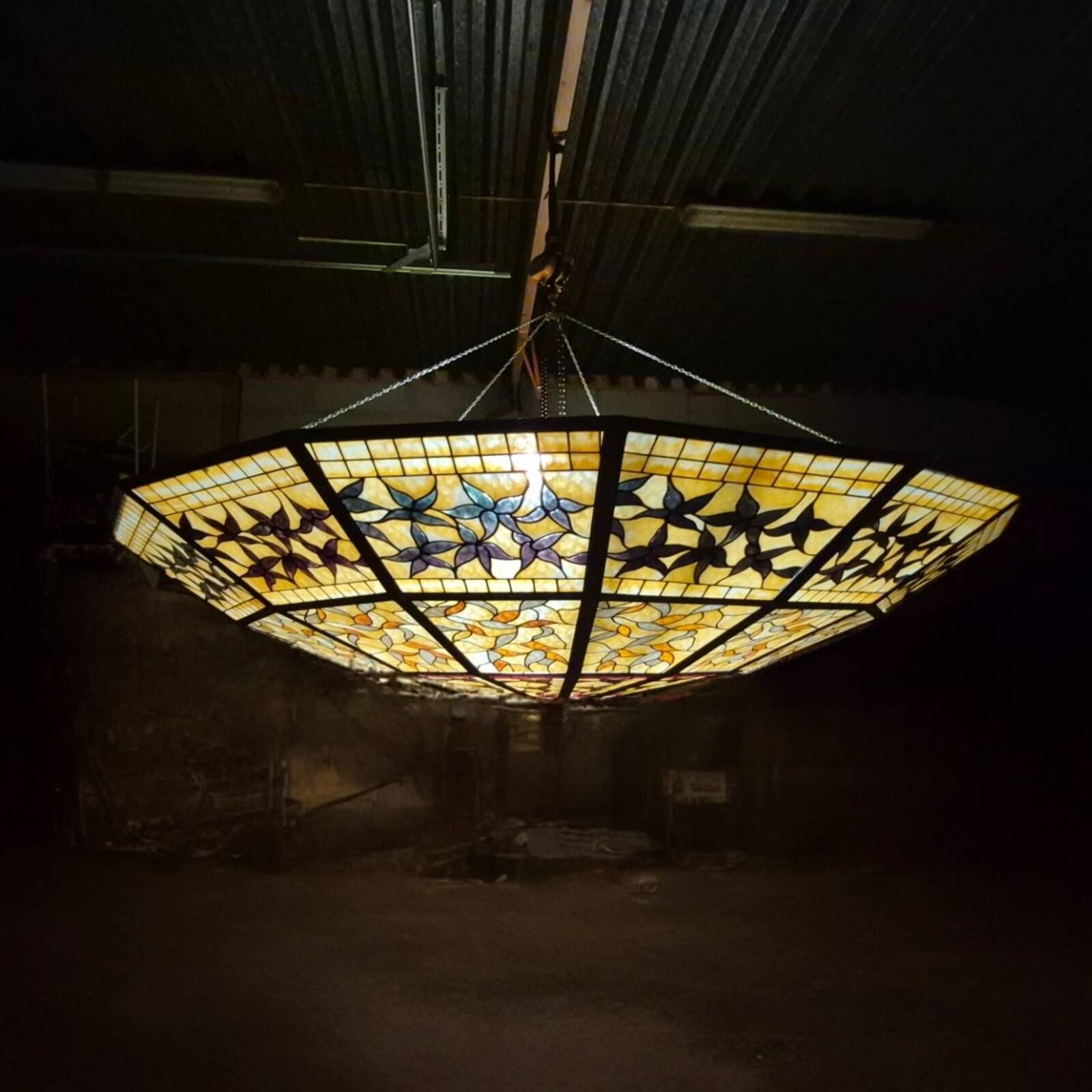 Impressive Tiffany Style Stained Glass Chandelier from the 1990s