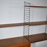 Nisse String wall shelf in walnut wood by Kajsa & Nils Strinning, mid-century shelving system, 1960s