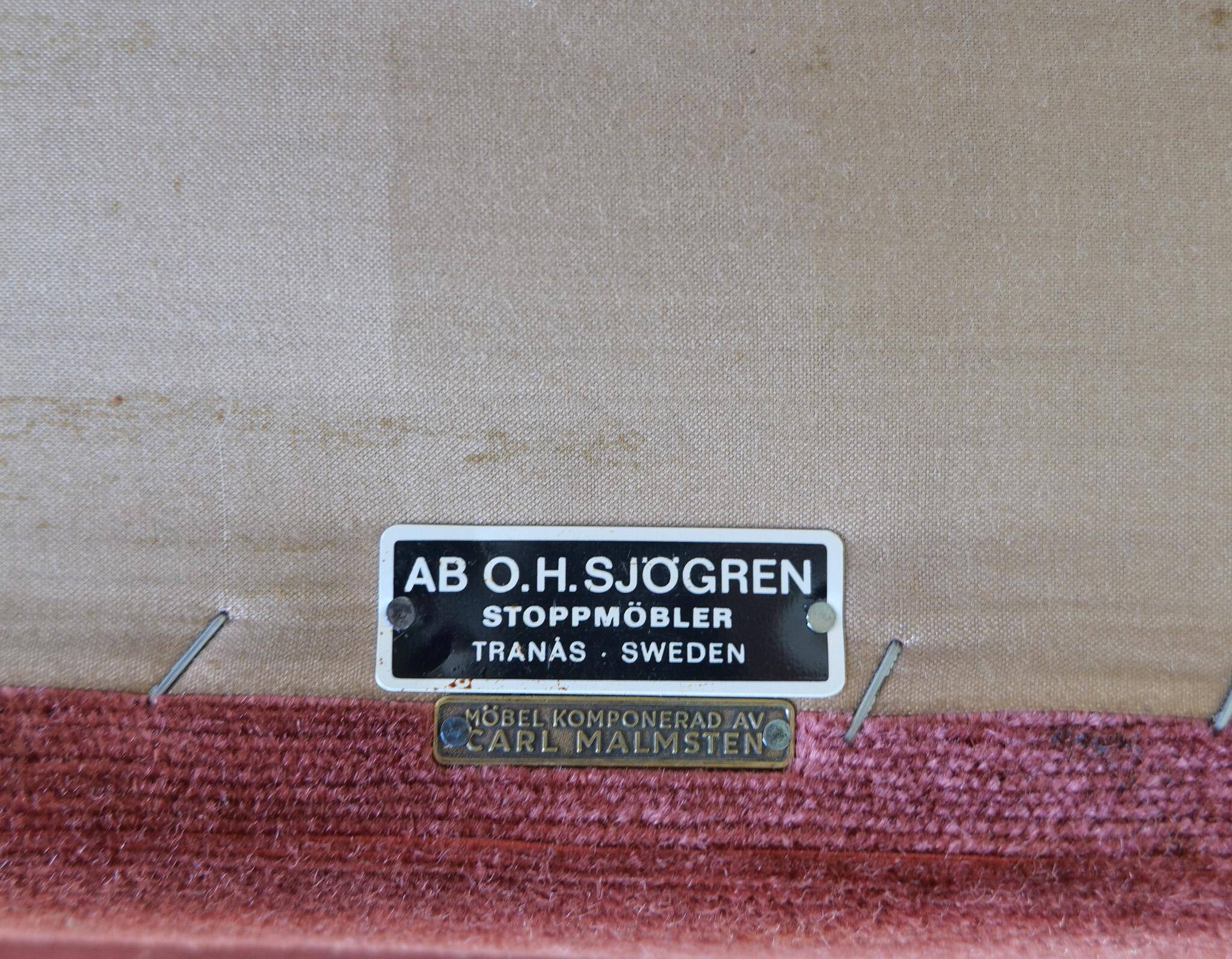 "Samsas" canapé in rare velvet by Carl Malmsten from the mid-century, Sweden, 1960s.