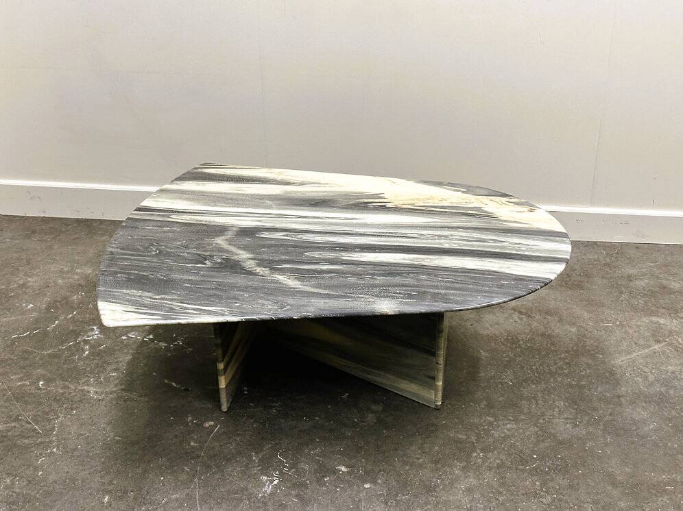 Large vintage unique marble table with zig zag base, France, 1980s