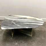 Large vintage unique marble table with zig zag base, France, 1980s