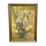 bouquet of flowers - oil or acrylic on canvas, signed Collot Bernard 1982